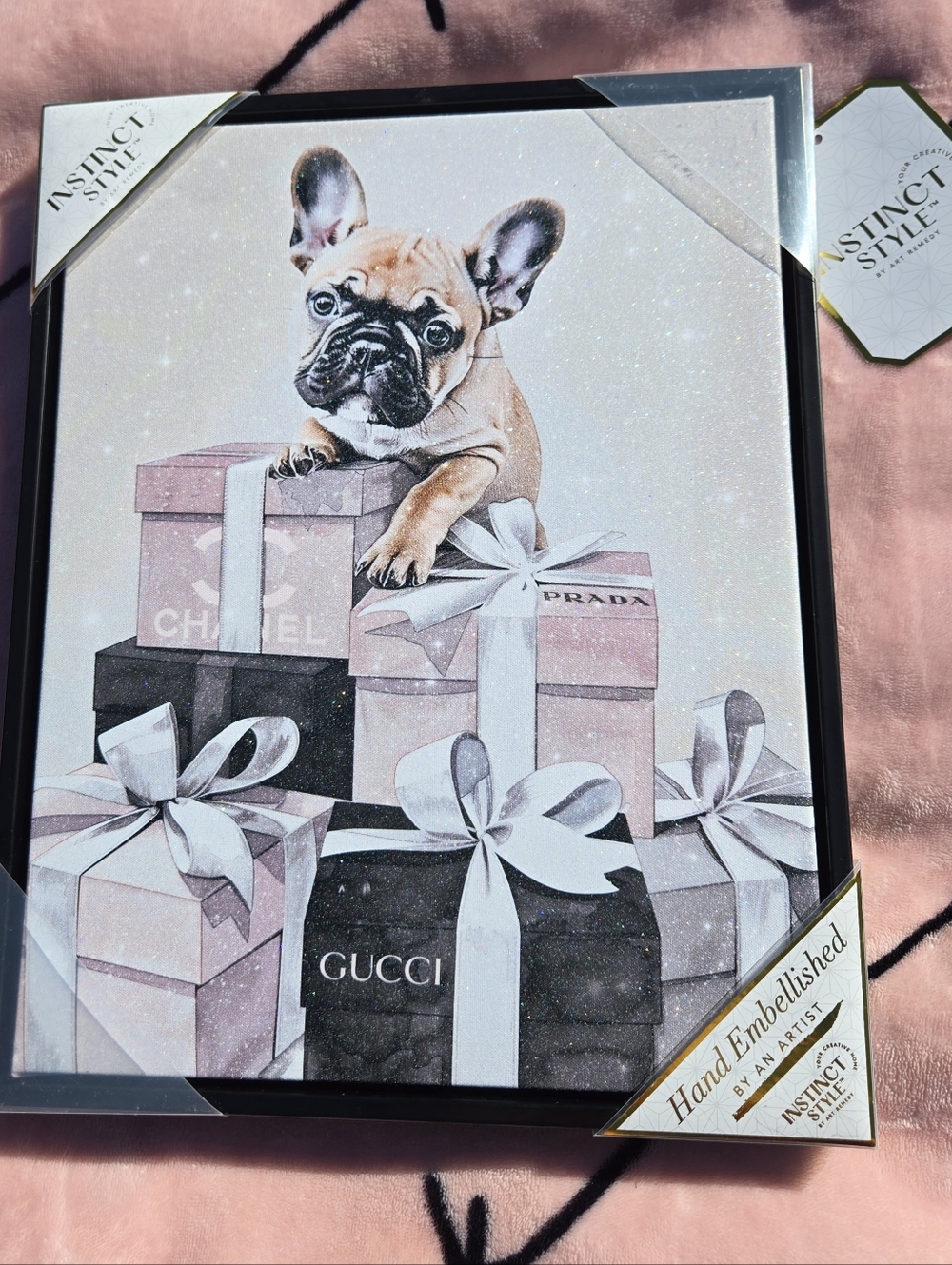 French Bulldog & Luxury Gift Boxes Wall Art - Pink & Black
